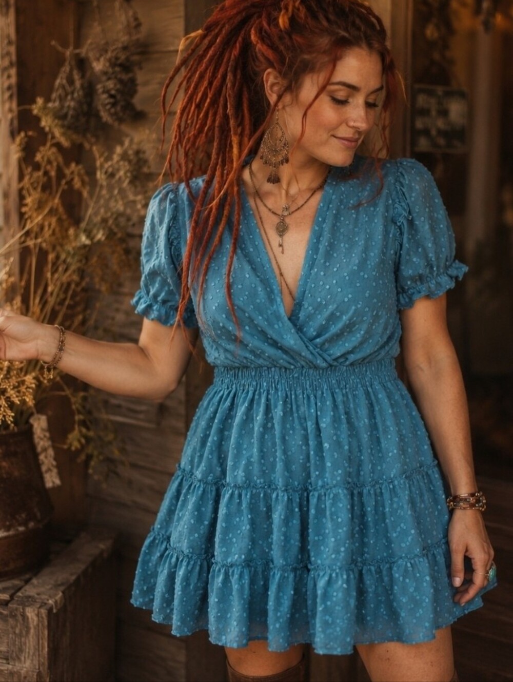 4/$15 Blue Turquoise Women's Boho Dress Festival Indie Mori